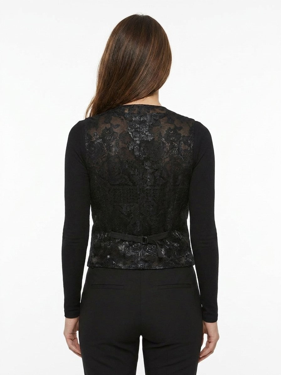 Vest by Dolce & Gabbana for women in polyester cotton viscose & silk black features a enviable silhouette, elegantly detailed with a enviable and functional for a enviable finish.