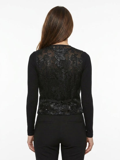 Vest by Dolce & Gabbana for women in polyester cotton viscose & silk black features a enviable silhouette, elegantly detailed with a enviable and functional for a enviable finish.