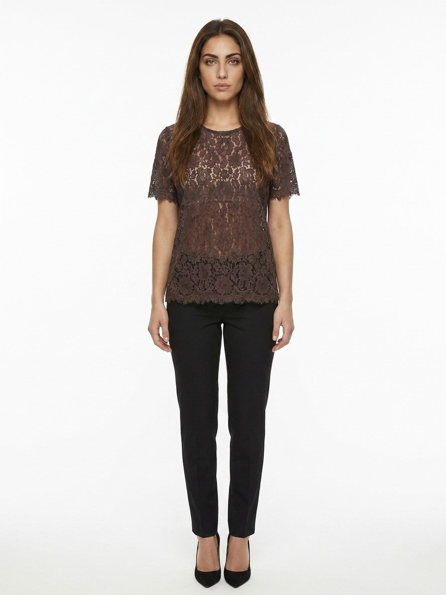 T-Shirt by Dolce & Gabbana for women in cotton nylon rayon & silk brown showcases a chic silhouette, artfully detailed with a chic and for a chic finish.