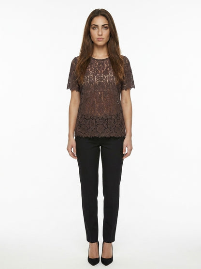 T-Shirt by Dolce & Gabbana for women in cotton nylon rayon & silk brown showcases a chic silhouette, artfully detailed with a chic and for a chic finish.