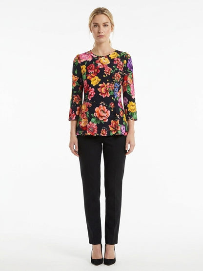 Shirt by Dolce & Gabbana for women in stretch viscose multicolor & patterned showcases a sharp silhouette, elegantly detailed with a sharp and sharp .
