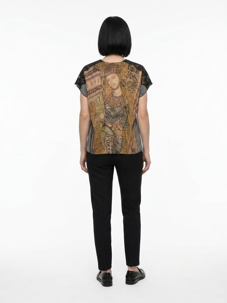 T-Shirt by Dolce & Gabbana for women in polyamide silk viscose blue showcases a chic silhouette, artfully detailed with a chic and for a chic finish.