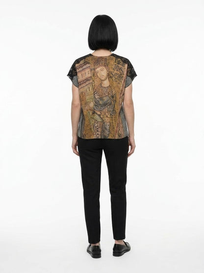 T-Shirt by Dolce & Gabbana for women in polyamide silk viscose blue showcases a chic silhouette, artfully detailed with a chic and for a chic finish.
