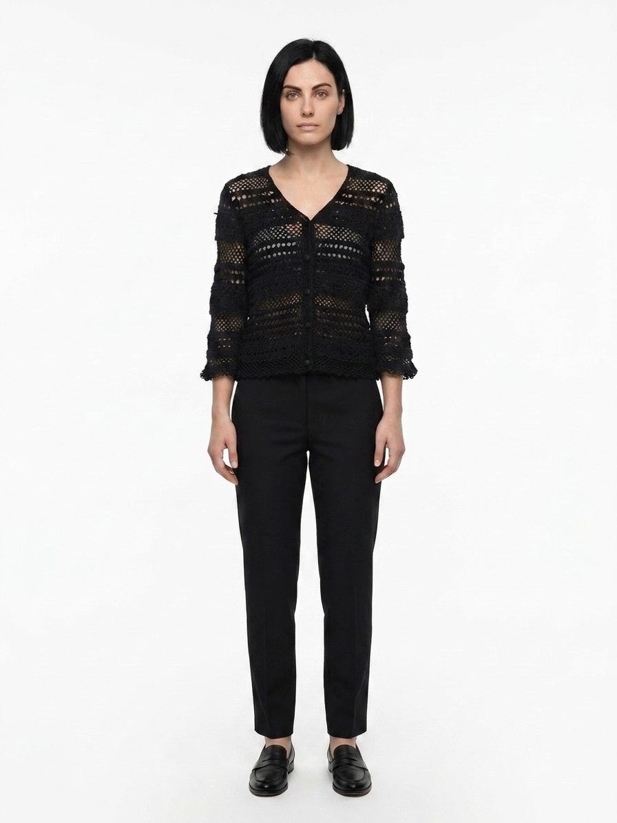 Cardigan by Dolce & Gabbana for women in cotton black features a dramatic silhouette, showcasing a sophisticated and dramatic detail for a timeless, premium look.