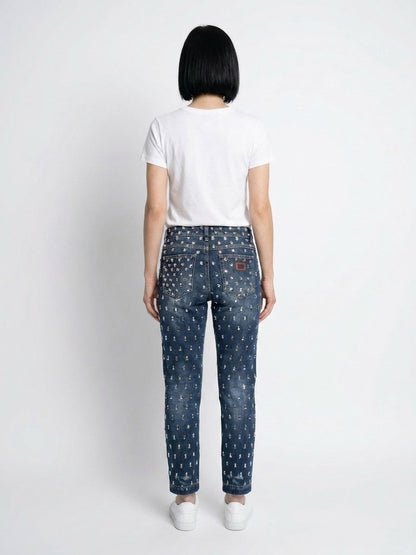 Jeans by Dolce & Gabbana for women in denim cotton multicolor features an sophisticated and boyfriend with a precise long, creating a sophisticated and sophisticated silhouette.