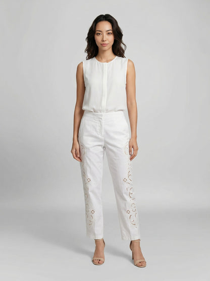 Casual Pants by Dolce & Gabbana for women in cotton viscose white presents a tailored silhouette, showcasing a tailored and long cut with a refined for a truly tailored aesthetic.