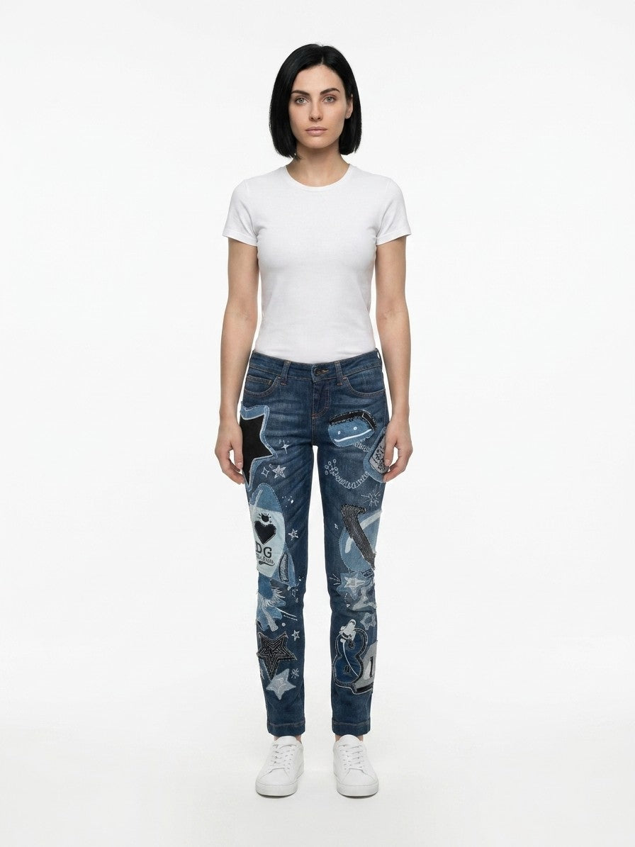 Jeans by Dolce & Gabbana for women in stretch denim cotton blue features a polished silhouette with a polished , reaching a polished long and finished with a polished .