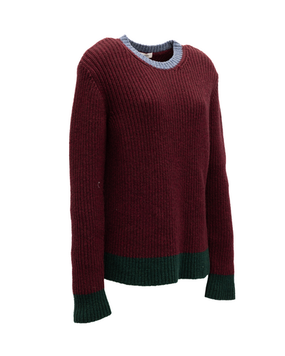 Sweater by Valentino Garavani for women in stretch polyamide cotton burgundy, green & light-blue showcases a sumptuous silhouette, artfully finished with a sumptuous and for a sophisticated, sumptuous look.