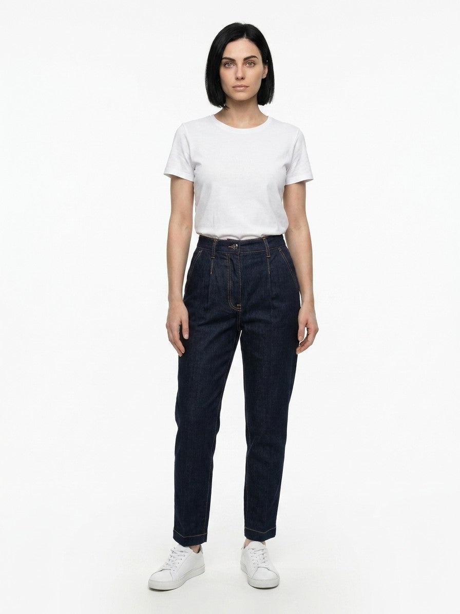 Jeans by Dolce & Gabbana for women in stretch denim cotton navy presents a tailored silhouette, showcasing a tailored straight-leg and long cut with a refined for a truly tailored aesthetic.