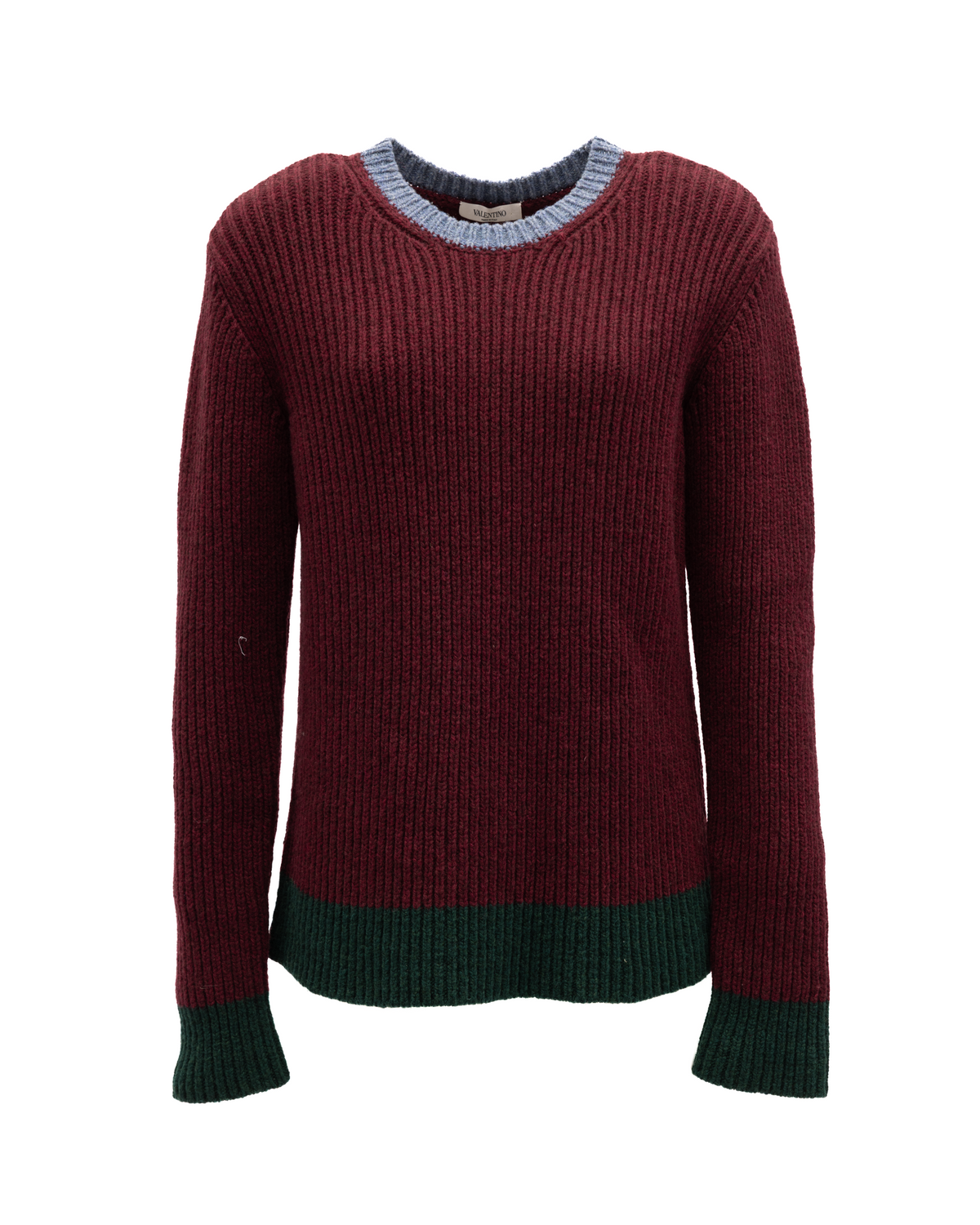Sweater by Valentino Garavani for women in stretch polyamide cotton burgundy, green & light-blue showcases a discreet silhouette, finished with a discreet and for a discreet look.