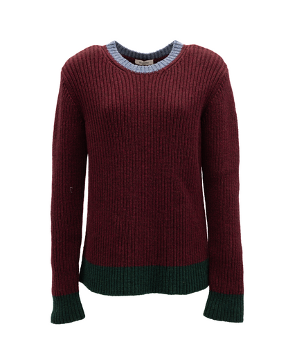 Sweater by Valentino Garavani for women in stretch polyamide cotton burgundy, green & light-blue showcases a discreet silhouette, finished with a discreet and for a discreet look.
