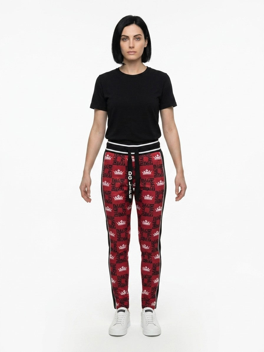 Joggers by Dolce & Gabbana for women in polyester multicolor presents a tailored silhouette, showcasing a tailored and long cut with a refined for a truly tailored aesthetic.