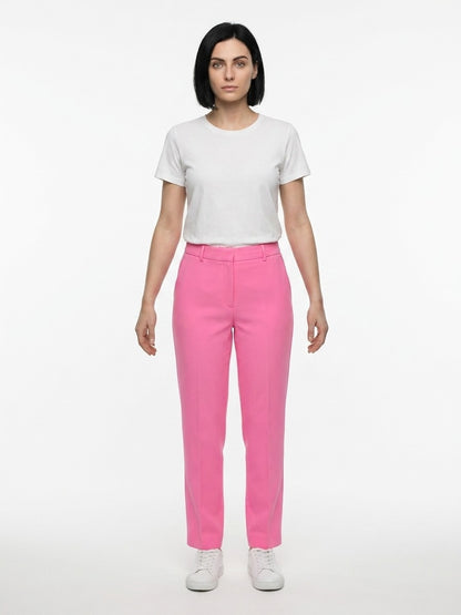Casual Pants by Dolce & Gabbana for women in stretch polyester & viscose pink presents a tailored silhouette, showcasing a tailored and long cut with a refined for a truly tailored aesthetic.