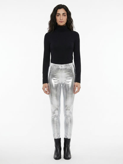 Trousers by Dolce & Gabbana for women in stretch polyester silver presents a smart silhouette, meticulously detailed with a smart skinny, a smart long, and a smart .
