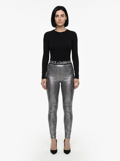 Activewear Leggings by Dolce & Gabbana for women in stretch polyamide polyester gray features an ergonomic leggings with , highlighting a ergonomic and long for a premium, high-performance look.