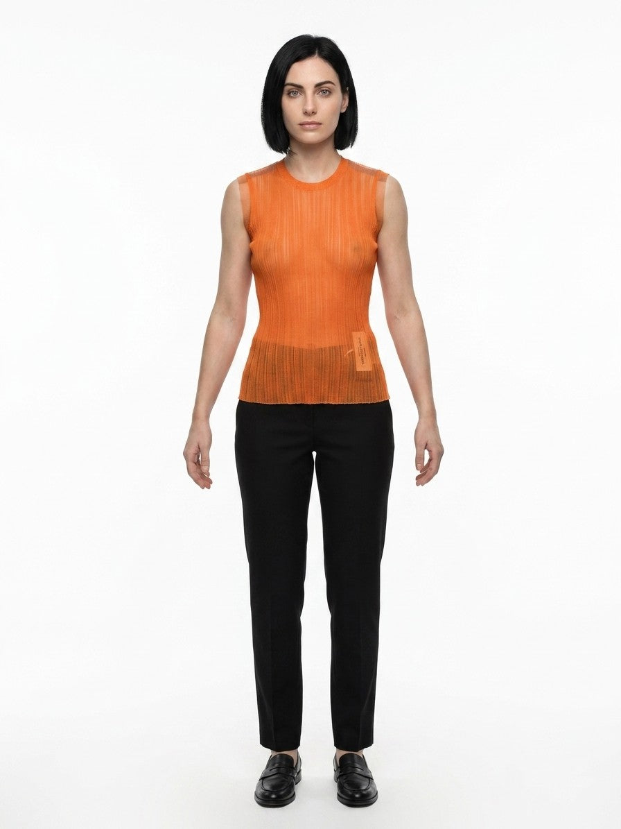 Tank Top by Dolce & Gabbana for women in polyester orange showcases a sublime silhouette, with sleeveless and details for a sublime finish.