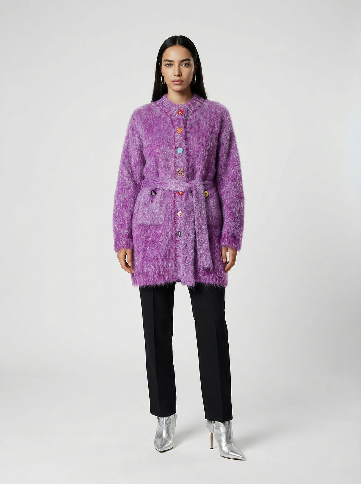Cardigan by Dolce & Gabbana for women in virgin wool mohair polyamide & polyester multicolor showcases a luxurious silhouette, meticulously detailed with a sophisticated and for a refined finish.