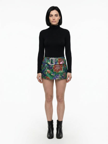 Skirt by Dolce & Gabbana for women in cotton silk polyester & elastane multicolor showcases a sultry silhouette, elegantly defined by its mini and the sophisticated sultry design of the Women's Cotton Silk Polyester & Elastane Mini Skirt.