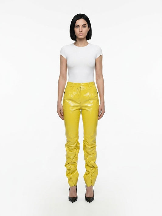 Dolce & Gabbana Yellow Polyester Casual Pants