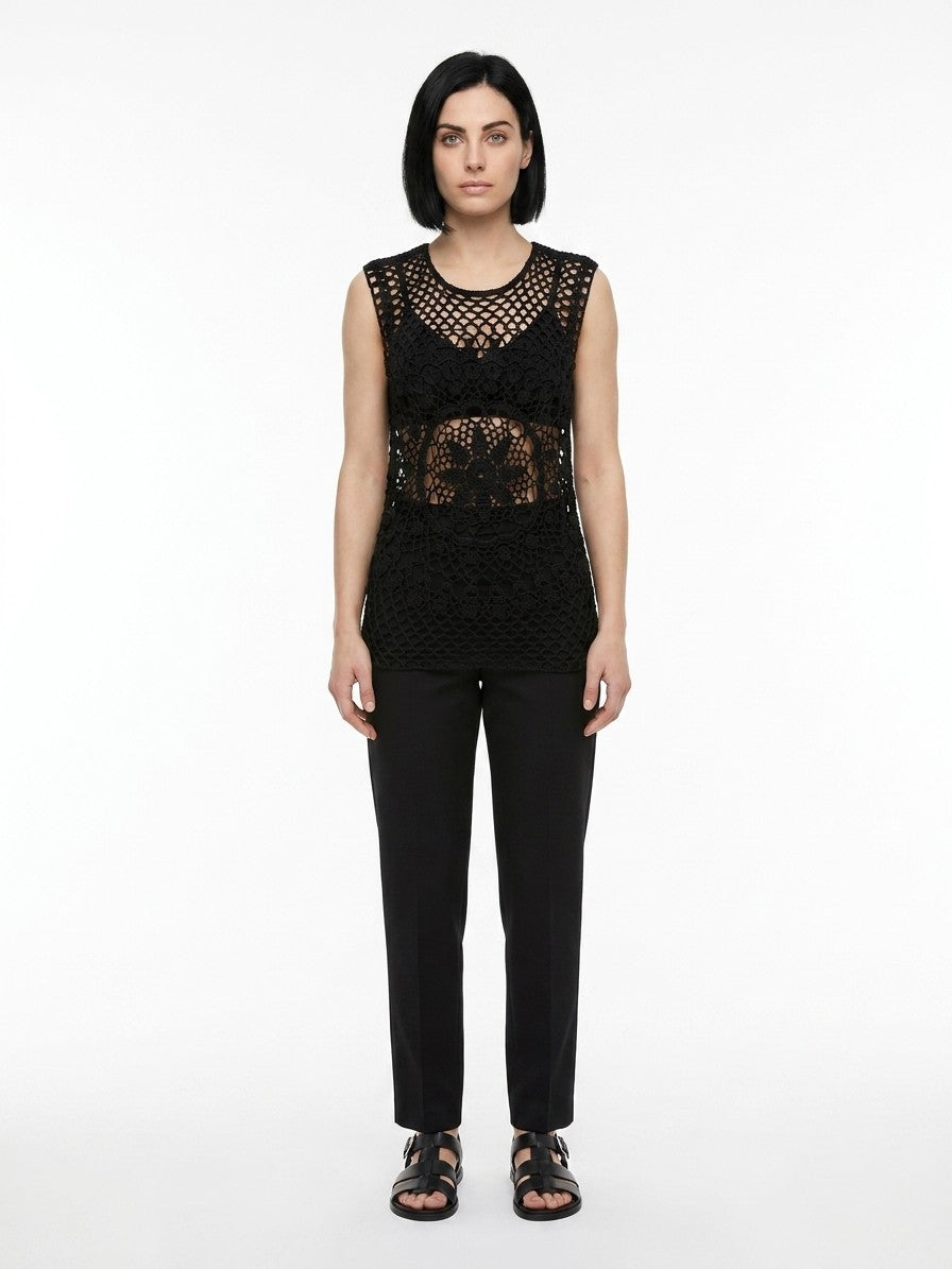 Dolce & Gabbana Black Cotton Sleeveles T-Shirt