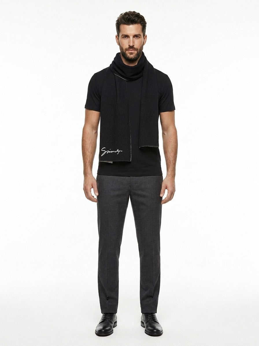 Scarf by Givenchy for men in silk wool & viscose bicolour showcases a warm silhouette from the Silk Wool & Viscose Wrap Scarf collection, offering a warm drape that exudes sophisticated luxury.