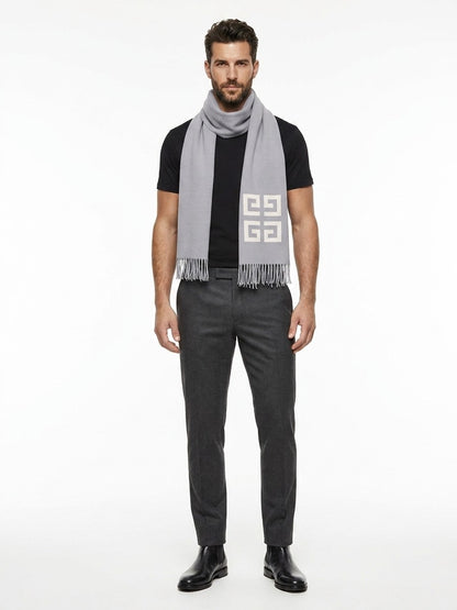 Scarf by Givenchy for men in virgin wool bicolour showcases a warm silhouette from the Virgin Wool Wrap Scarf collection, offering a warm drape that exudes sophisticated luxury.