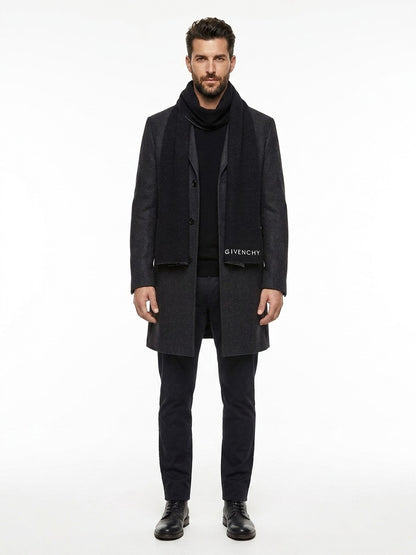 Scarf by Givenchy for men in virgin wool & silk bicolour showcases a warm silhouette from the Virgin Wool & Silk Wrap Scarf collection, offering a warm drape that exudes sophisticated luxury.