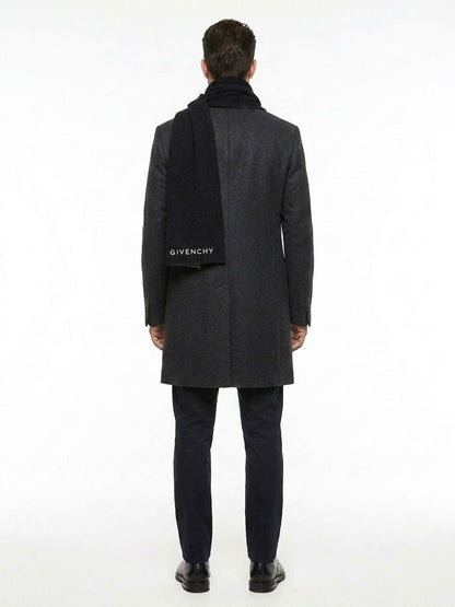 Scarf by Givenchy for men in virgin wool & silk bicolour presents a effortlessly chic silhouette, artfully capturing the essence of the effortlessly chic Virgin Wool & Silk Wrap Scarf design for a sophisticated look.