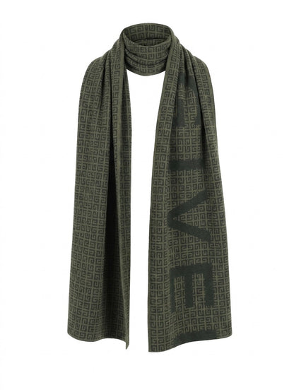 Scarf by Givenchy for men in virgin wool & silk green presents a cosy silhouette, artfully capturing the sophisticated design and premium aesthetic of the Virgin Wool & Silk Scarf.