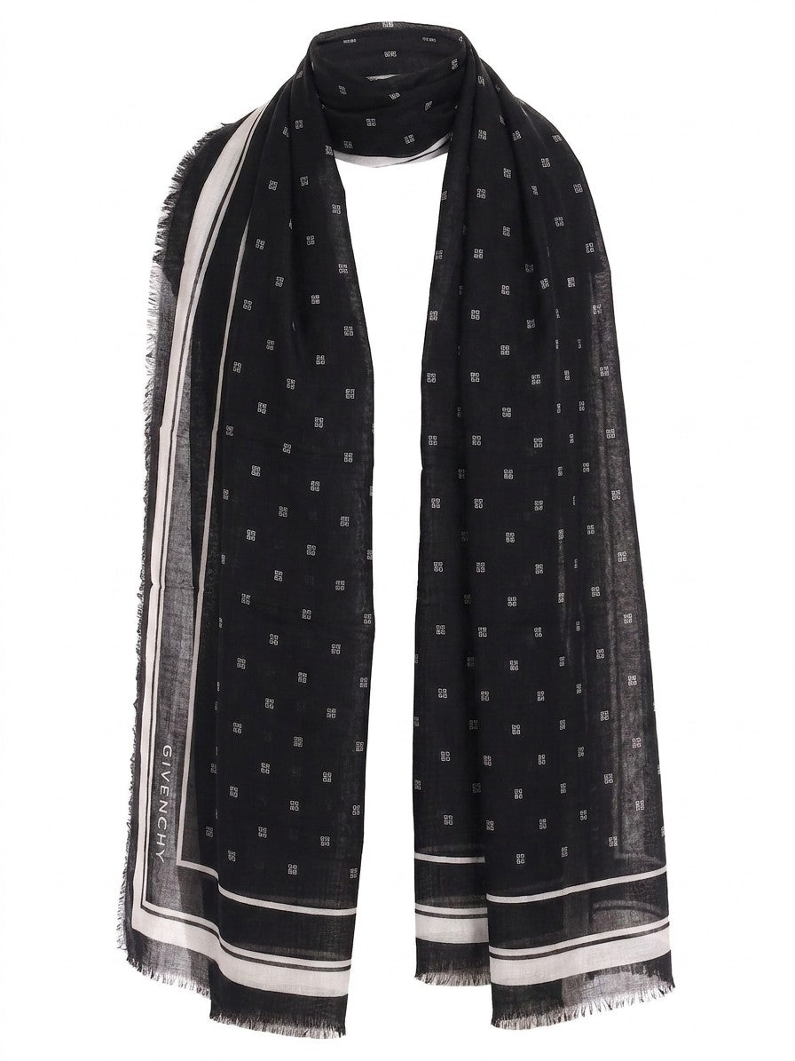 Scarf by Givenchy for women in cashmere silk bicolour features a snug silhouette, perfectly showcasing the elegant drape and premium finish of the Cashmere Silk Square Scarf.