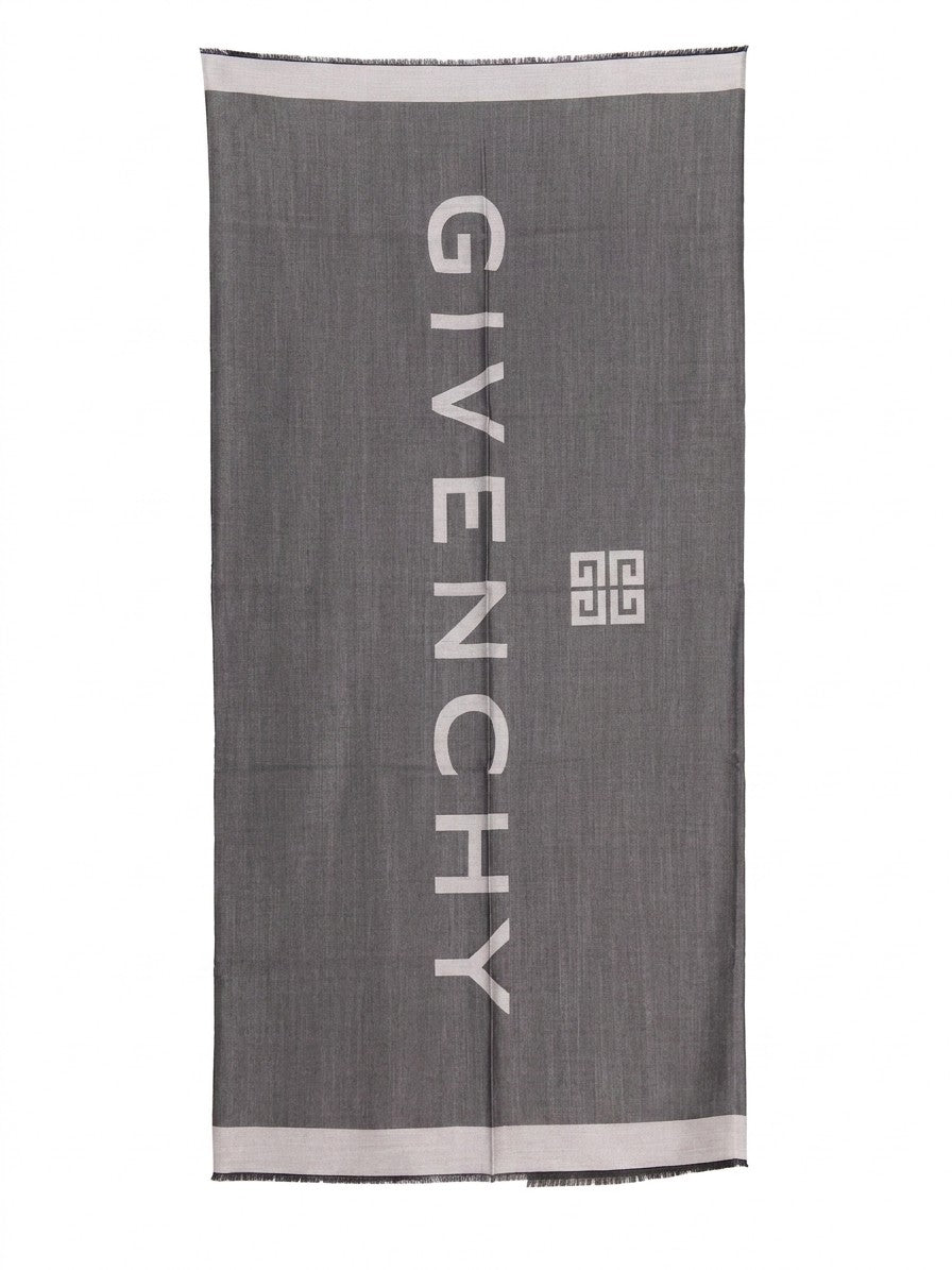 Scarf by Givenchy for women in wool & silk gray showcases a eye catching silhouette, artfully capturing the essence of the eye catching Wool & Silk Foulard Square Scarf design for a sophisticated look.