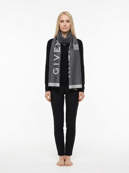 Scarf by Givenchy for women in wool & silk gray presents a cosy silhouette, artfully capturing the sophisticated design and premium aesthetic of the Wool & Silk Foulard Square Scarf.
