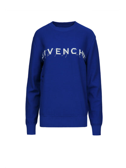 Sweatshirt by Givenchy for women in cotton blue & print features an provocated silhouette, detailed with a provocated and a refined crew neckline for a sophisticated aesthetic.