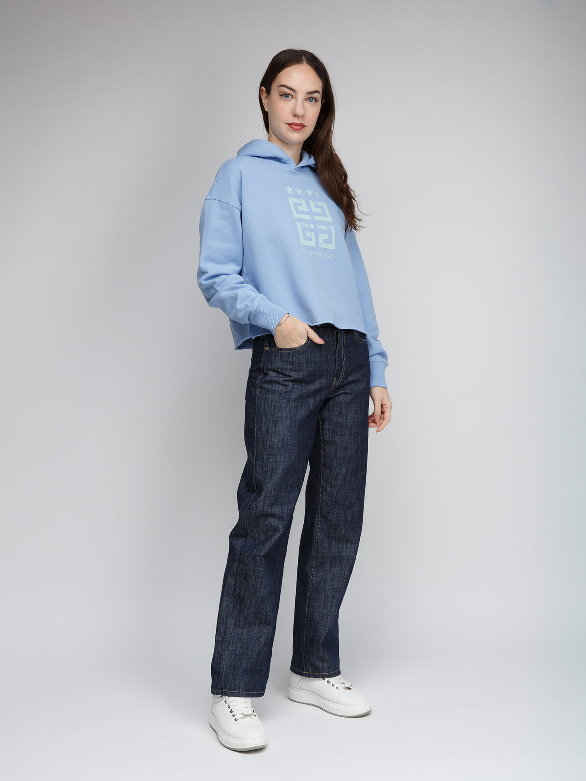 Sweatshirt Hoodie by Givenchy for women in cotton blue features a edgy silhouette, detailed with a edgy hooded neckline and for a refined finish.