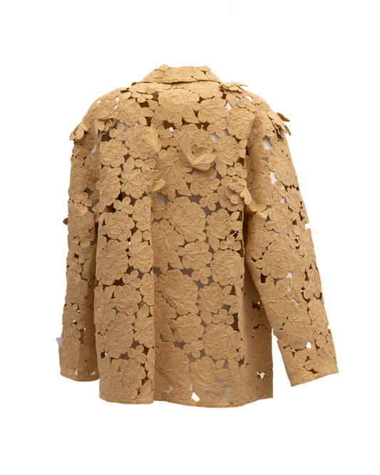 Pea Coat by Valentino Garavani for women in raffia polyester & lace beige & floral features an relaxed-luxury silhouette, showcasing a sophisticated and premium for a truly relaxed-luxury look.