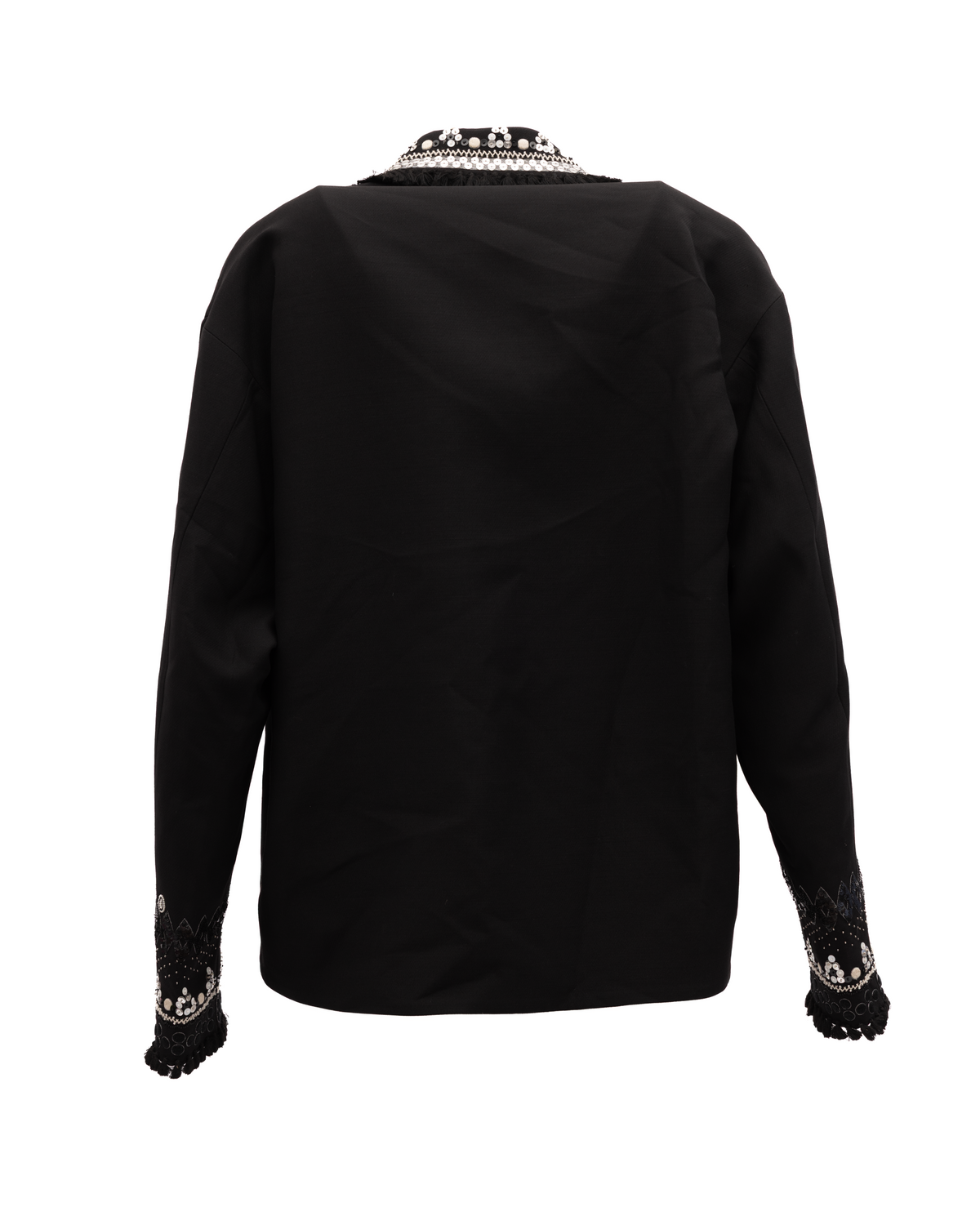 Jacket by Valentino Garavani for women in silk crepe & virgin wool black & silver features a smart silhouette, perfectly accentuated by its unique and functional pockets for a smart finish.
