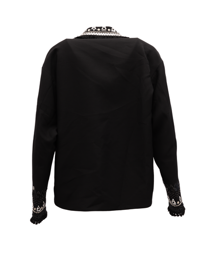 Jacket by Valentino Garavani for women in silk crepe & virgin wool black & silver features a smart silhouette, perfectly accentuated by its unique and functional pockets for a smart finish.