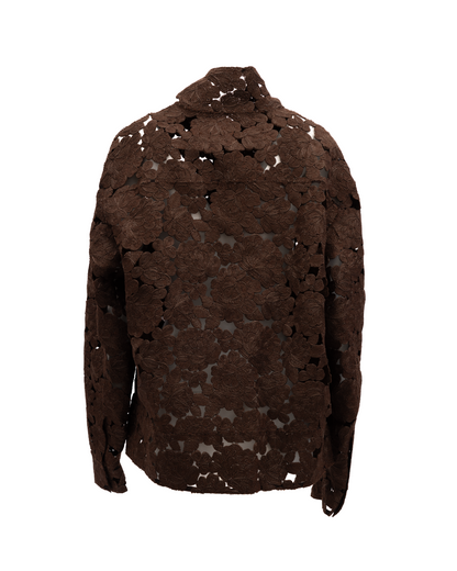 This Jacket by Valentino Garavani for women in lace brown & floral showcases a magnificent silhouette, meticulously crafted with a distinctive and functional for a magnificent finish.