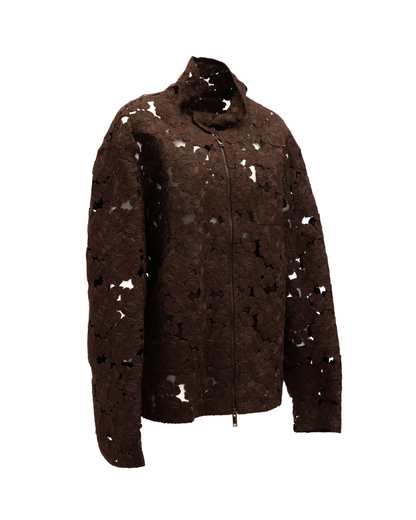 Jacket by Valentino Garavani for women in lace brown & floral presents a impeccable silhouette, showcasing distinct and a impeccable for a sophisticated finish.