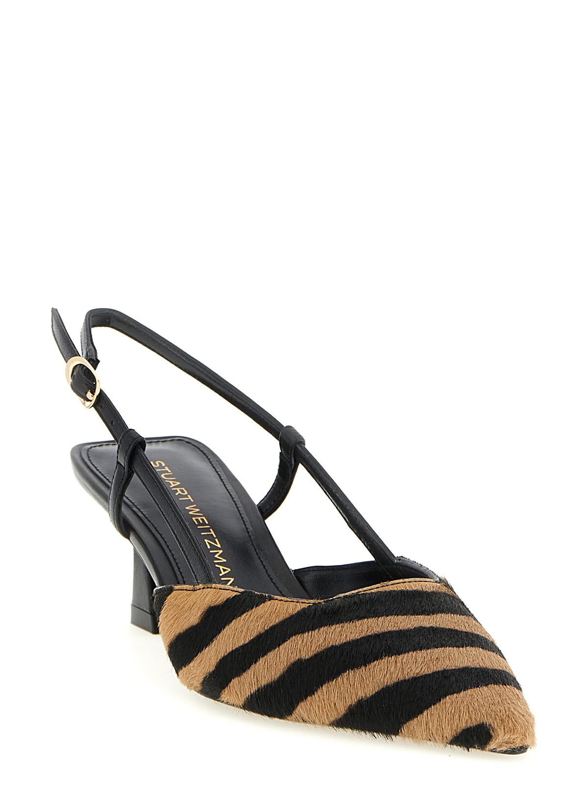 Mid-Heel Slingback Pumps Heels by Stuart Weitzman for women in calfskin & lamb leather black, camel, multicolor & zebra showcases a exquisite silhouette, perfectly accentuating Pony Women's Calfskin & Lamb Leather Mid-Heel Slingback Pumps Heels with a exquisite mid-heel and exquisite pointed toe style.