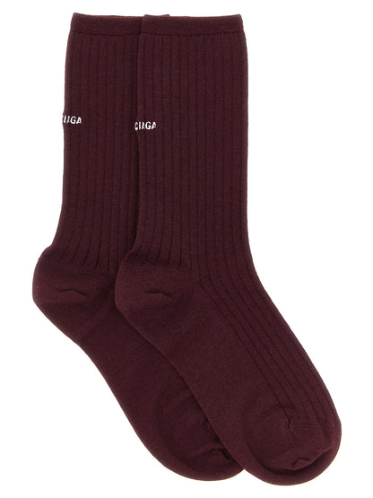 Balenciaga Women's Polyamide Wool Socks - Bordeaux Burgundy White
