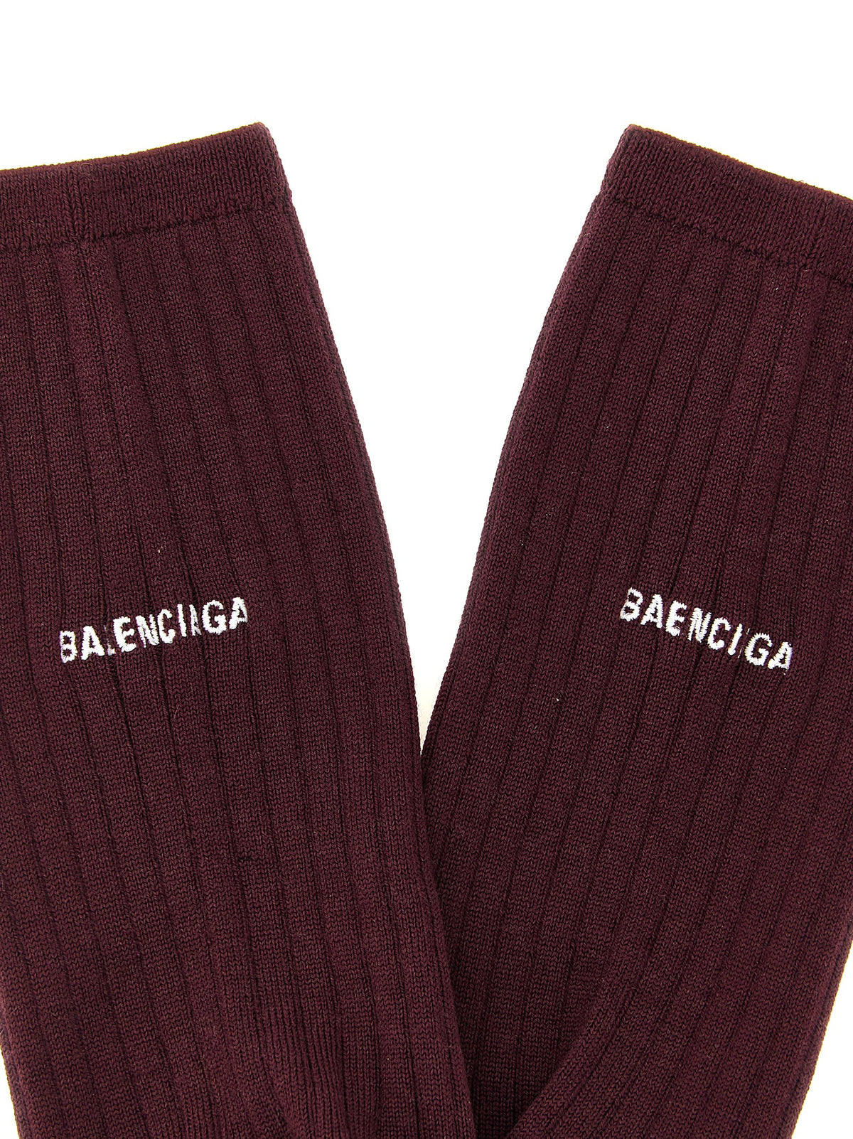 Balenciaga Women's Polyamide Wool Socks - Bordeaux Burgundy White