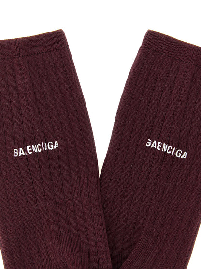 Balenciaga Women's Polyamide Wool Socks - Bordeaux Burgundy White