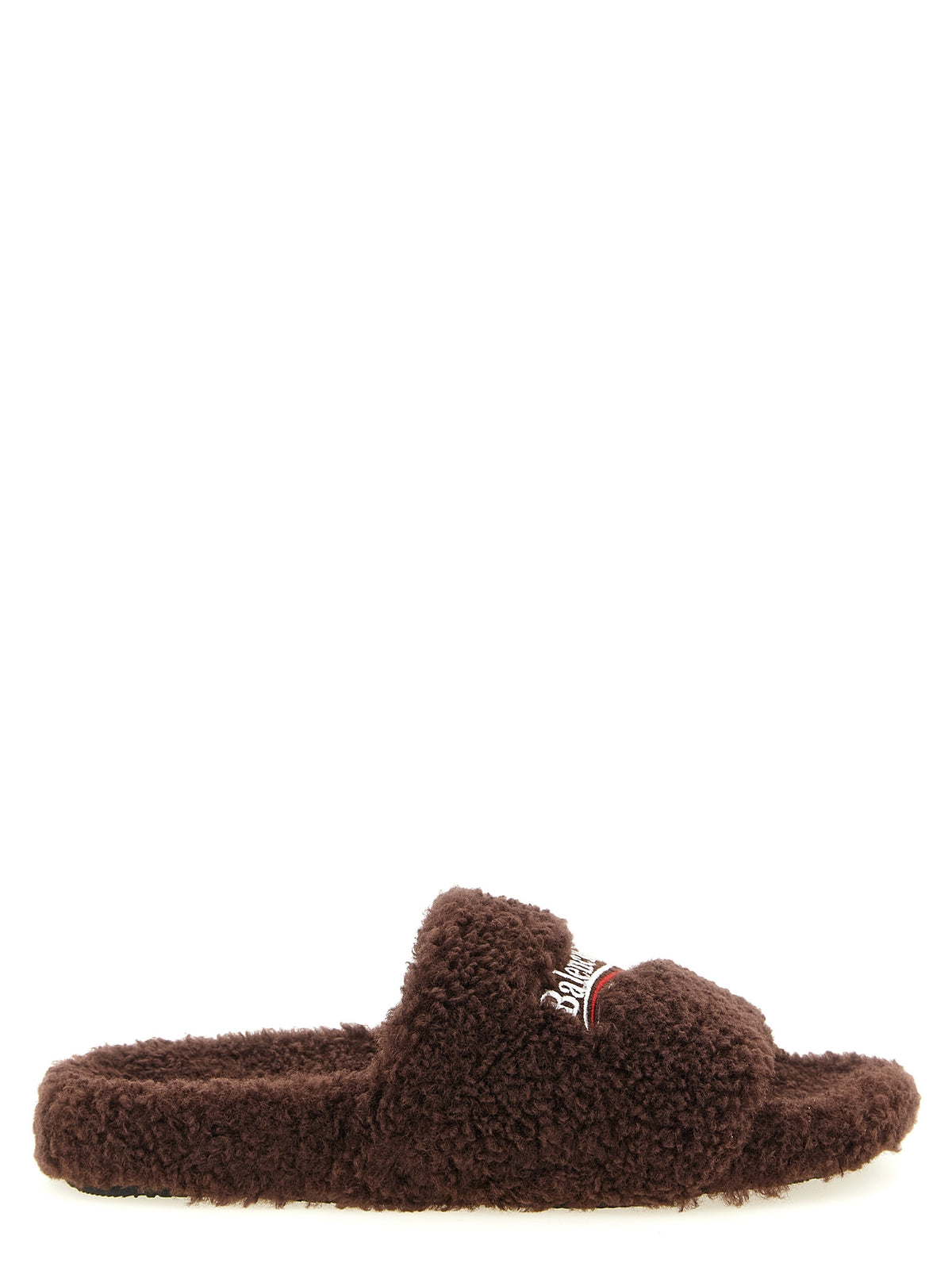 Sliders Sandals Flat Shoes by Balenciaga for women in plush polyester & rubber brown showcases a enchanting silhouette as part of the Women's Plush Polyester & Rubber Sliders Sandals Flat Shoes collection, defined by a enchanting and for a enchanting look.
