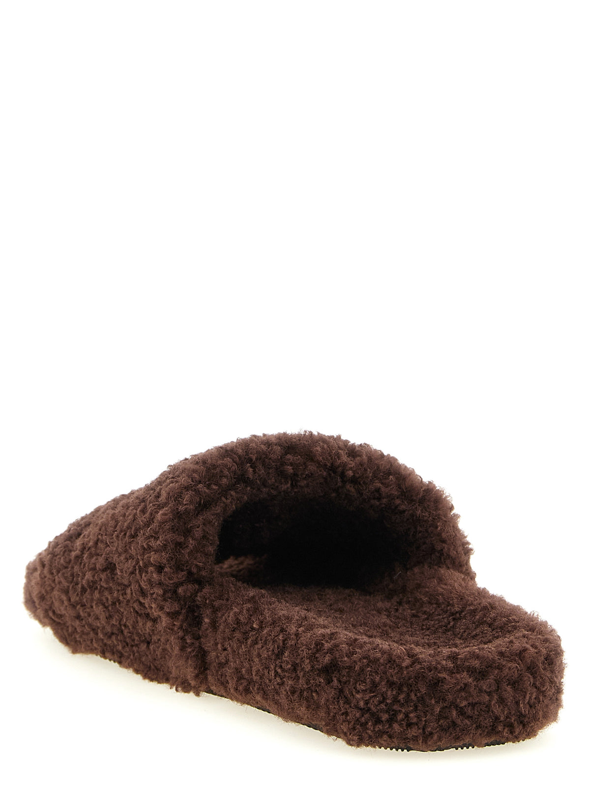 Sliders Sandals Flat Shoes by Balenciaga for women in plush polyester & rubber brown showcases a resplendent Women's Plush Polyester & Rubber Sliders Sandals Flat Shoes aesthetic with a and .