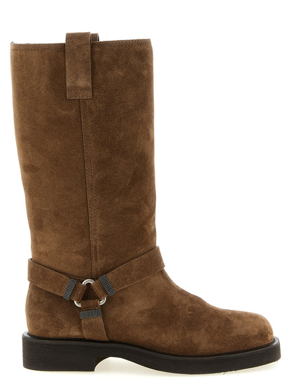 Ankle Over-The-Knee Strap Boots by Brunello Cucinelli for women in bos taurus calfskin leather brown features an avant-garde Monile Women's Bos Taurus Calfskin Leather Ankle Over-The-Knee Strap Boots silhouette, defined by a sophisticated and a avant-garde .