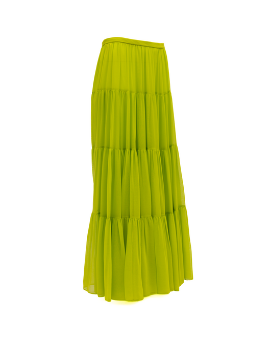 Valentino Garavani Lime Green Flowing Maxi Skirt