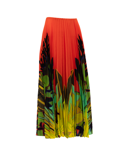 Skirt by Valentino Garavani for women in silk orange & floral features a captivating silhouette, showcasing the captivating Women's Pleated Maxi Long Skirt design with a sophisticated maxi long for a captivating look.