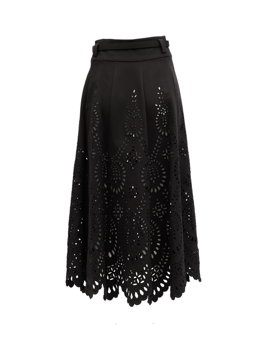 Valentino Garavani Cut-Out Floral Midi Black Skirt