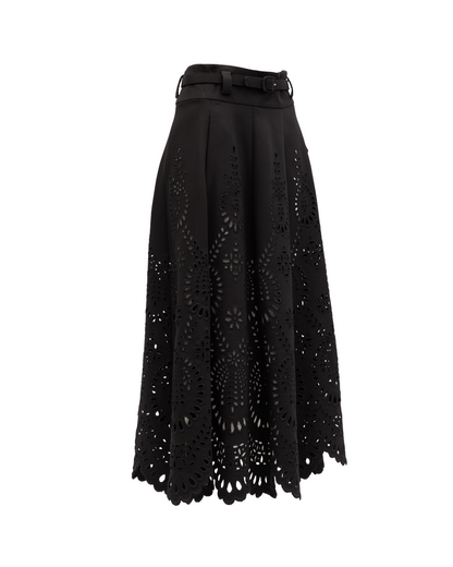 Valentino Garavani Cut-Out Floral Midi Black Skirt